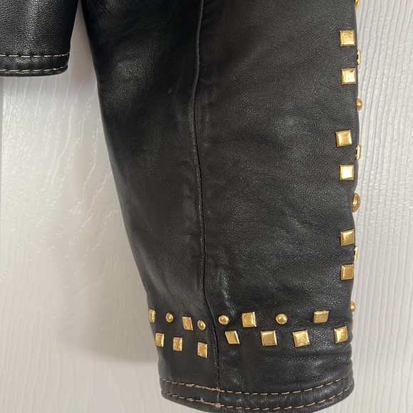 Vintage Black Genuine Leather 2pc  Studded Jacket And Skirt Size Small Petite - Picture 5 of 17